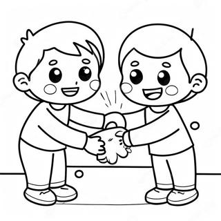 أطفال سعداء يغسلون أيديهم - صفحة تلوين صور تلوين
