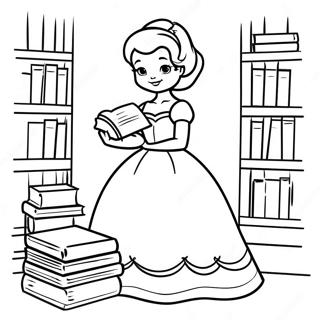 صفحة تلوين الجميلة بيل مع الكتب من أميرات ديزني صور تلوين